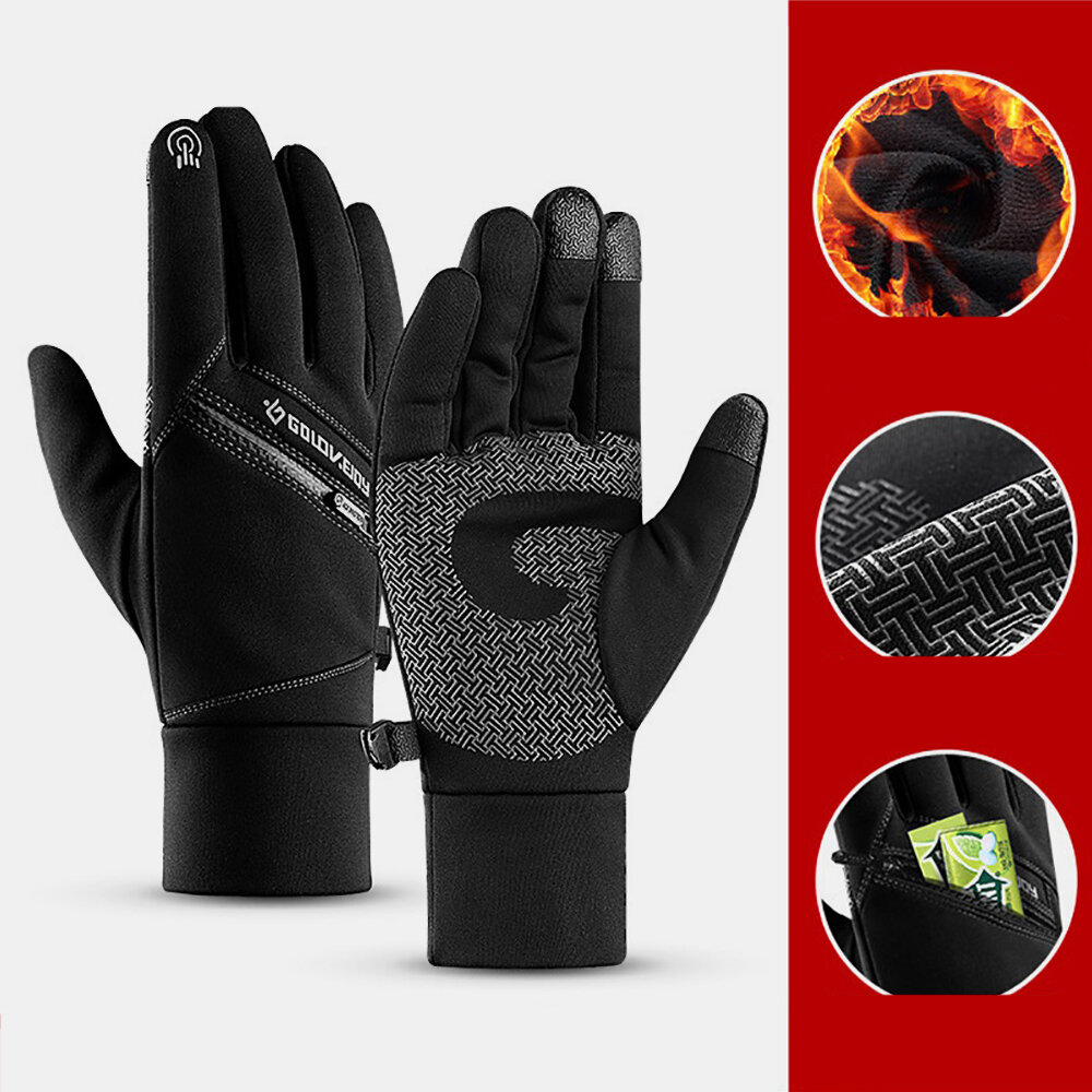 Unisex Winter Warm Touchscreen Handschoenen Waterdichte Fleece Handschoenen met Ritsvak Skiën Fietsen Outdoor Sport Koude Bescherming Handschoenen