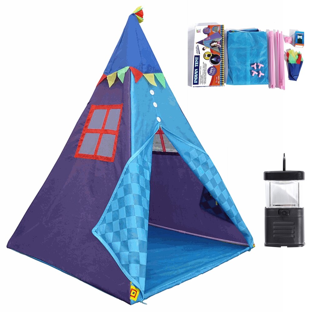 4.3ft Kids Play Tent met Camping Lamp Fantasiespeelhuisje Indoor Outdoor Indian Tipi Speeltent Kids Adventure Hut w / Draagtas