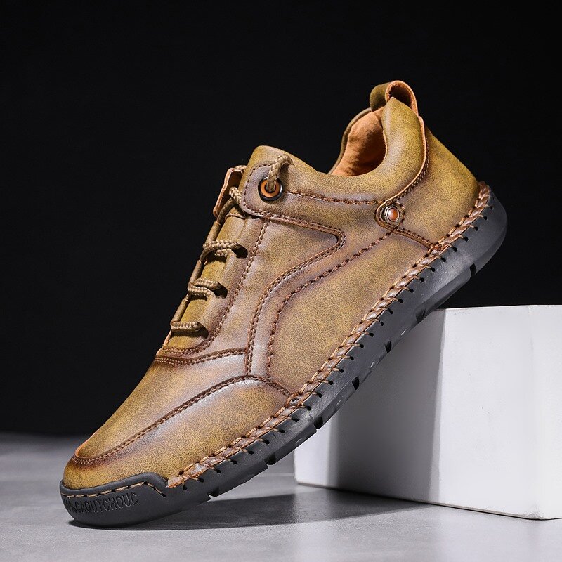 Men Hand Stitching Comfy Microfiber Leather Non Slip Casnal Shoes