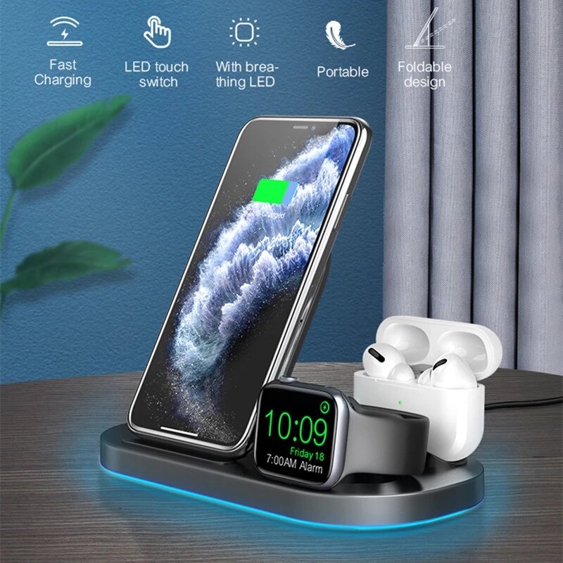 

Bakeey 15W Wireless Charger Station USB-C Input LED Indicator Fast Charging Dock For iPhone 12 Pro Max Mini Huawei P40 M