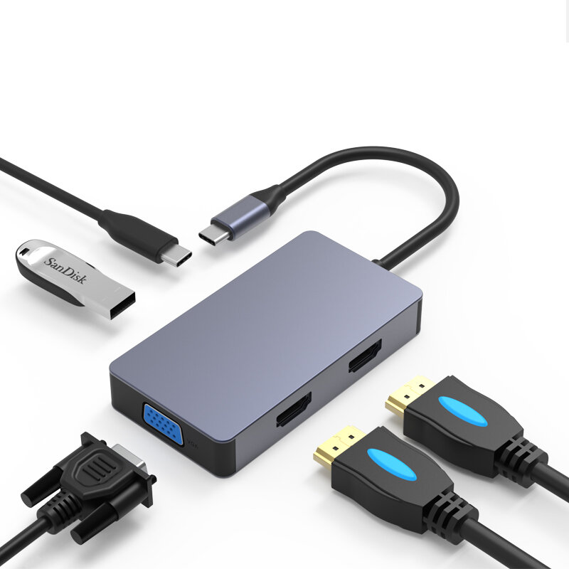 Blueendless 5 In 1 Triple Display USB-C Hub Docking Station Adapter With...