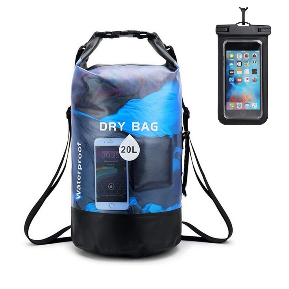 IPRee® 10/20L حقيبة جافة خفيفة الوزن ومقاومة للماء مع حقيبة هاتف 6.5 بوصة للسفر والتجديف والتخييم والشاطئ