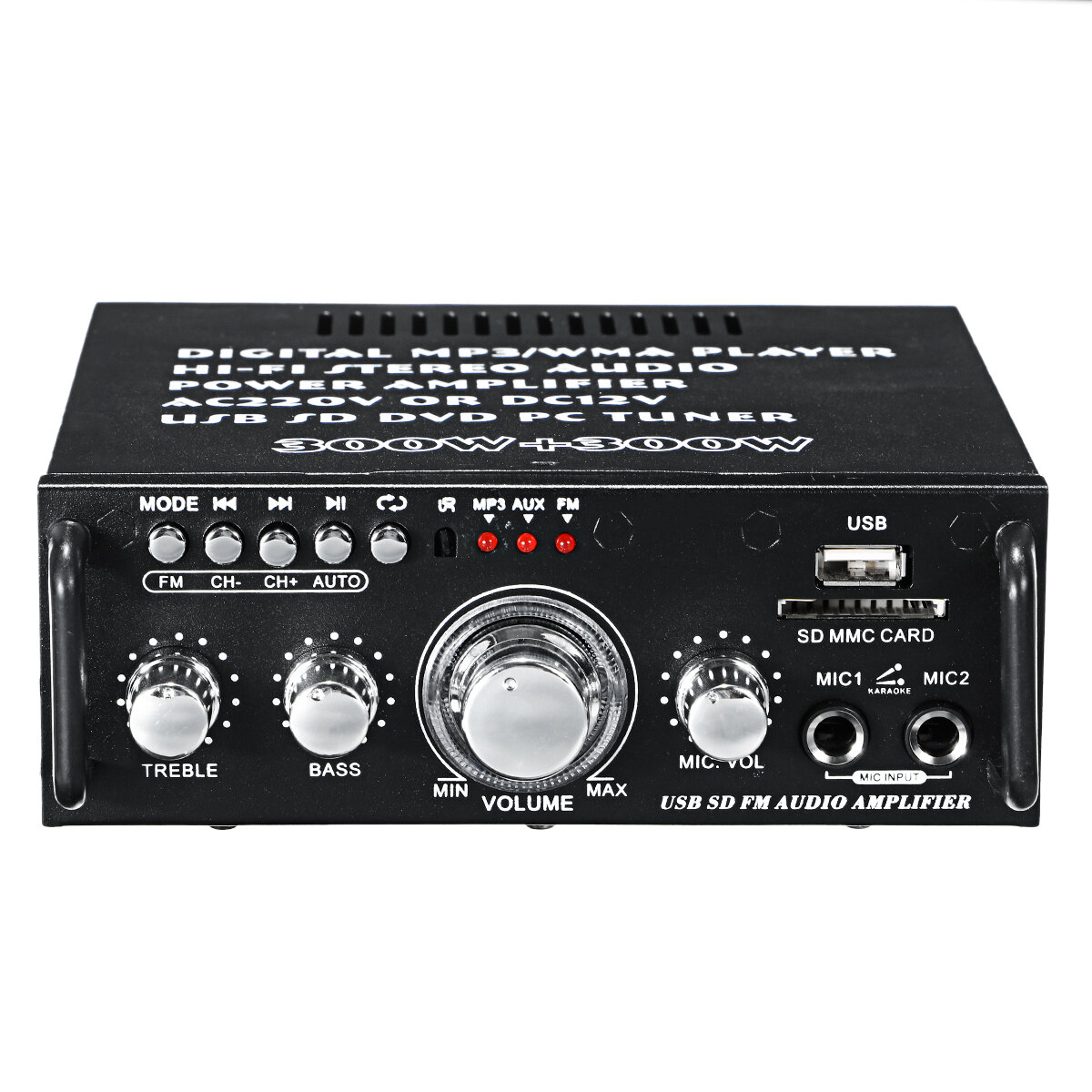 AV-263BT 2x300W 110-220V بلوتوث صوت القوة مكبر للصوت EQ Stereo AMP Car Home 2CH AUX USB FM SD HIFI رقمي راديو