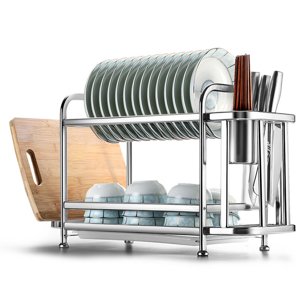 Double Layer Stainless Steel Kitchen Storage Rack Storages Household Arrangement for Kitchen Dishes