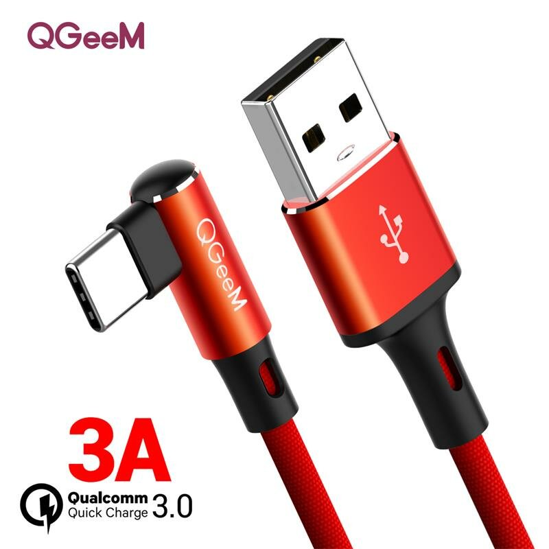 

QGEEM QG-CC15 USB Type C Data Cable 90 Degree Eblow Fast Charging Wire Cord For Huawei P30 P40 Pro Mi10 Note 9S OnePlus