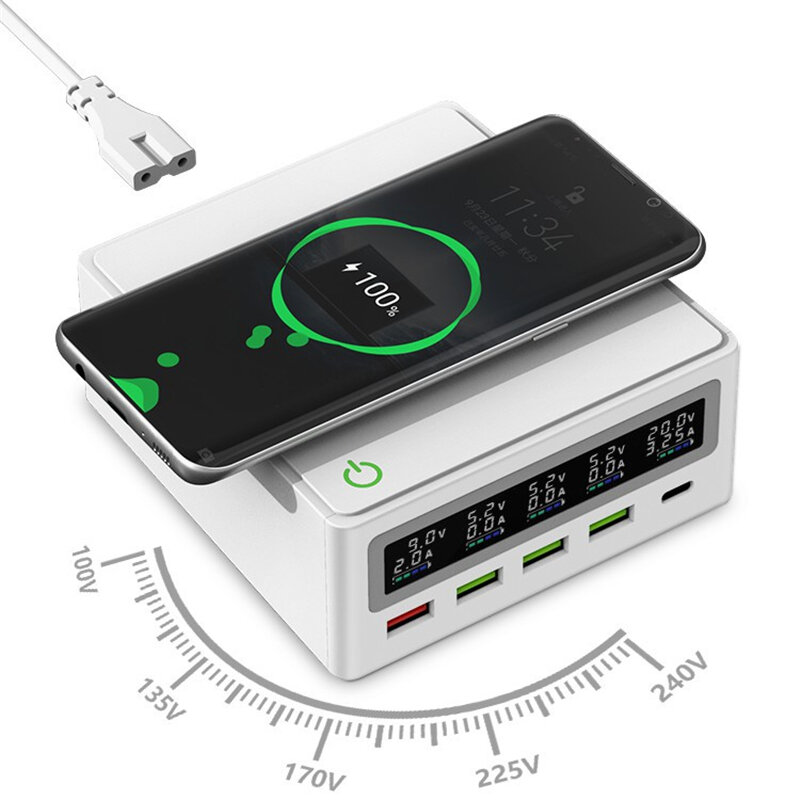 

Bakeey 6 In 1 4-Ports USB PD Charger PD 65W+ 20W QC3.0 + 15W Wireless Charging Support FCP SCP Fast Charging Wall Charge