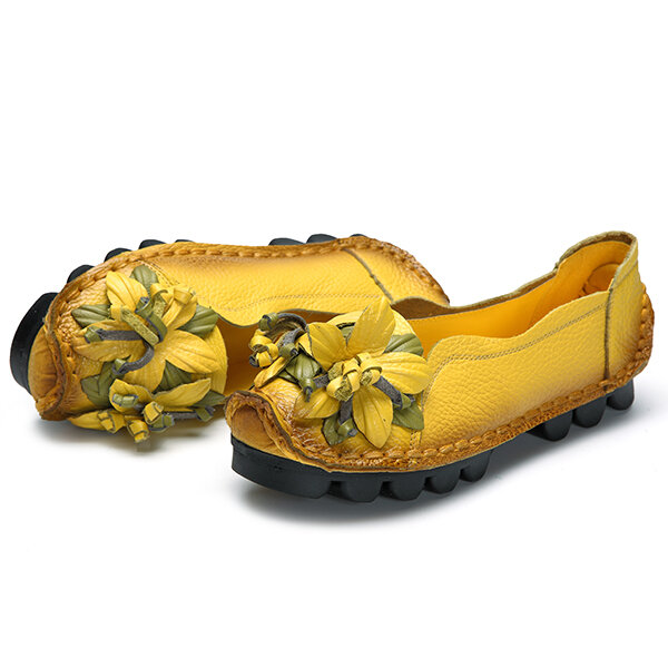 51% OFF on SOCOFY Genuine Leather Handmade Flower Loafers