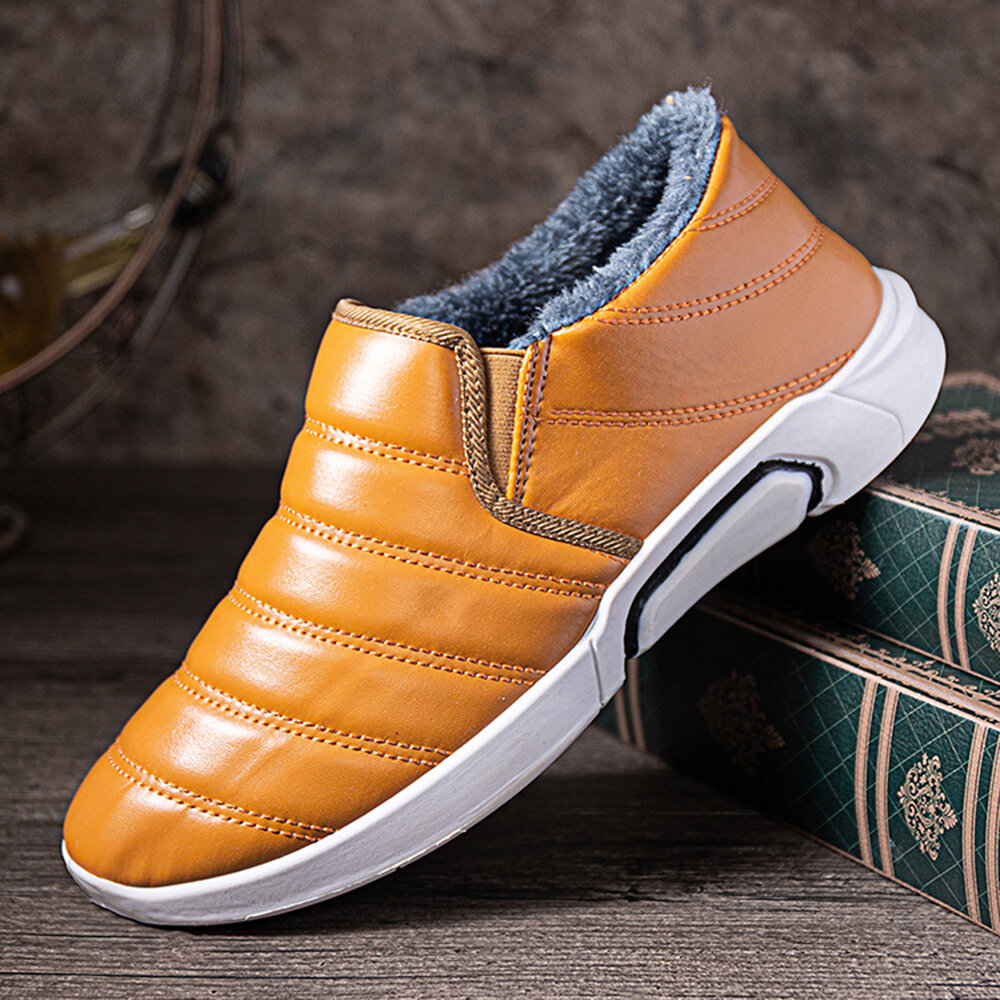 Men Winter Warm Plush Lining Soft Sole Slip Resistant Slip-On Casual Shoes
