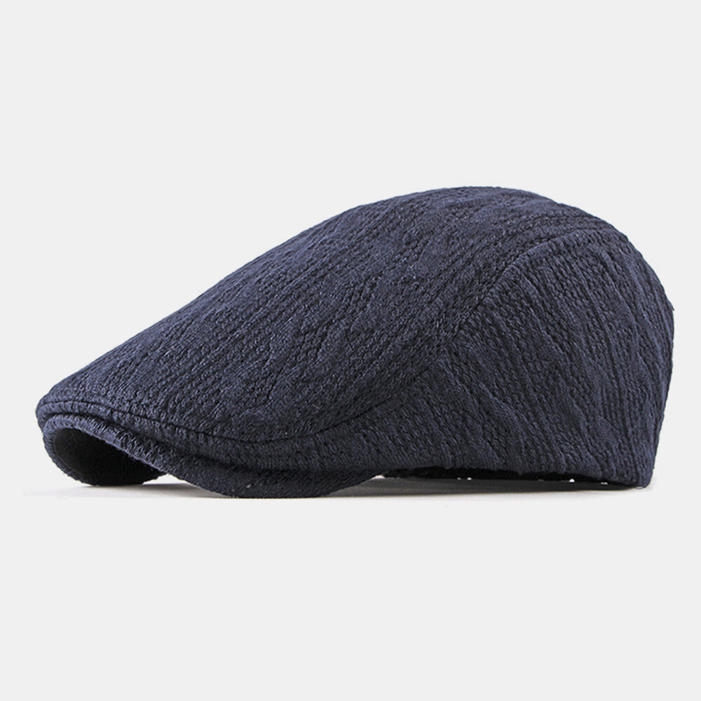 Men Wool Keep Warm Stripe Pattern Winter Outdoor Daily Woolen Forward Hat Beret Hat