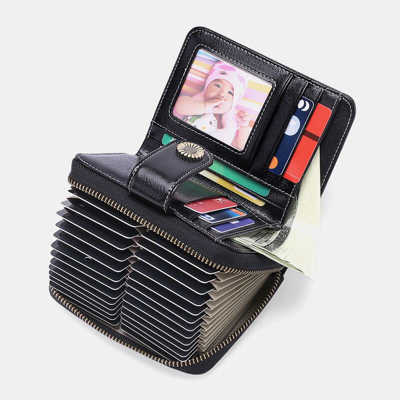 Unisex Echtleder RFID Blockieren der Diebstahlsicherung Organform Multi-Slot Haupttasche Kartentasche Kartenhalter Brieftasche