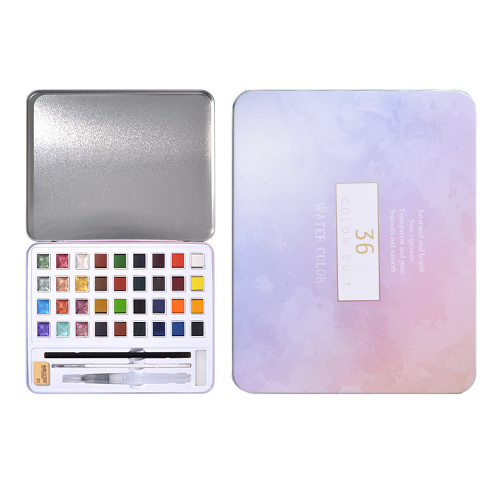 

36/48 Colors Solid Watercolor Pigment Set Iron Box Solid Watercolor Paint Set Portable Beginner Painting Supplies