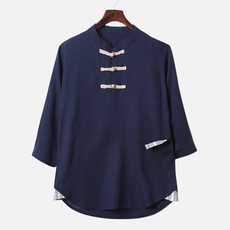 Mens Vintage Traditional Chinese Style Linen Cotton Shirts Loose Tops