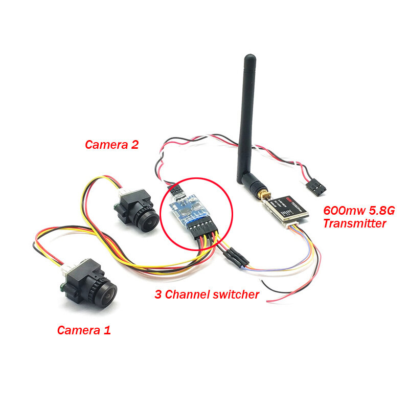 FPV Dual Camera System 1000TVL CMOS Mini Two Cameras + 5.8Ghz 600mW 40CH VTX + 3CH Switch Support PMW for RC Racing Dron