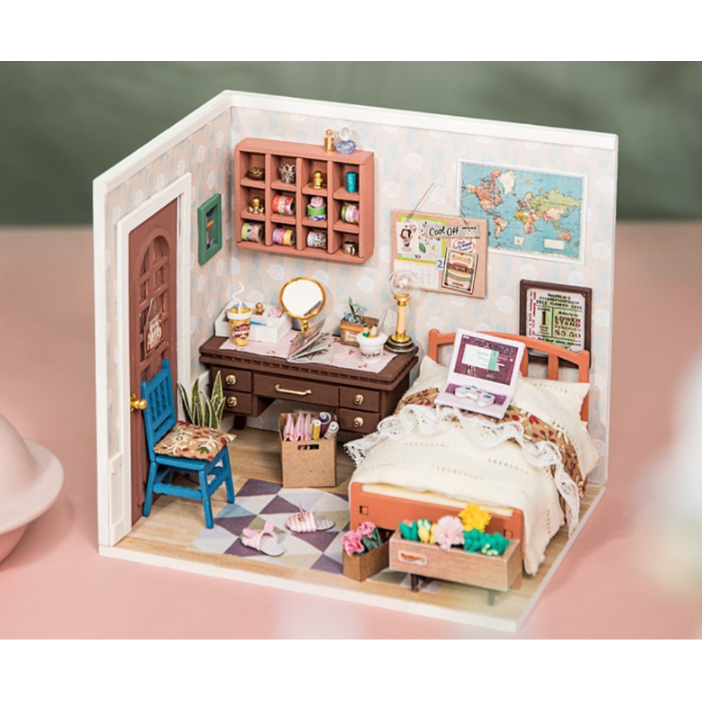 Robotime DGM08 DIY poppenhuis Handgemaakte houten assemblagemodel Anne Bedroom Theme Doll House met 