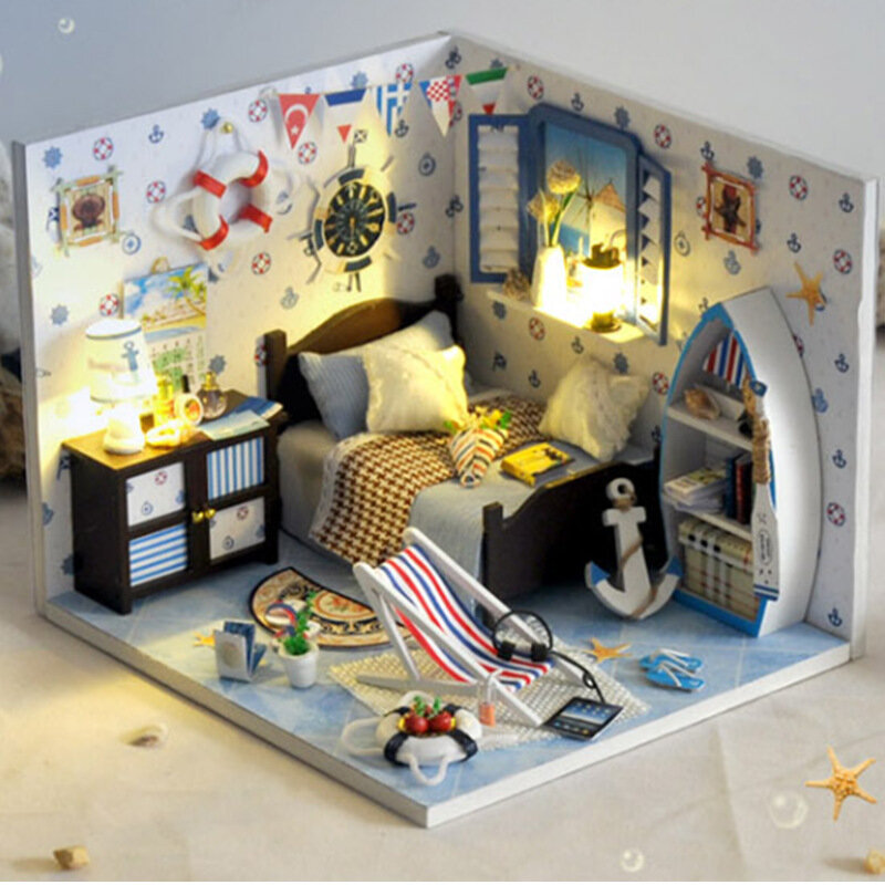 

T-Yu TD11 Summer Sea House DIY Кукольный домик со световой крышкой Миниатюрная модельная коллекция подарков