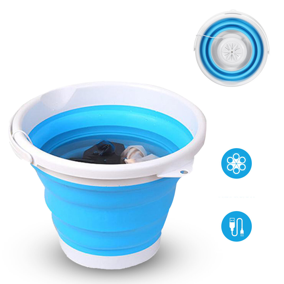 

4-Modes 10L Portable Folding Mini Washing Machine Rotating Turbines Washer USB Charging Laundry Clothes Cleaner for Outd