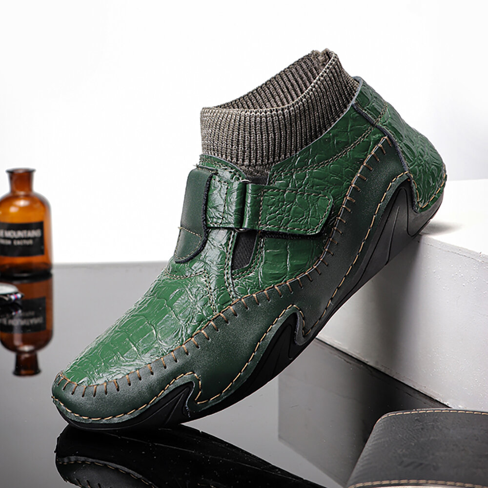 

Men Hand Stitching Crocodile Embossed Microfiber Leather Non Slip Soft Sock Ankle Boots