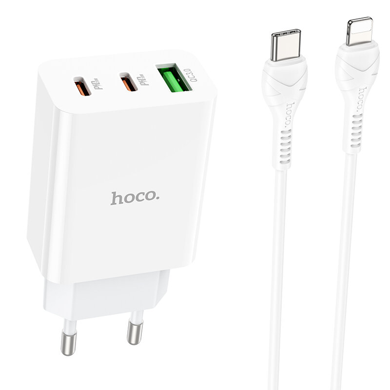

HOCO C99A PD 20W QC3.0 Three Port 2 Type-C 1 USB-A Fast Charging Charger with 1m Long Type-C to iP Cable for iPhone 11 1