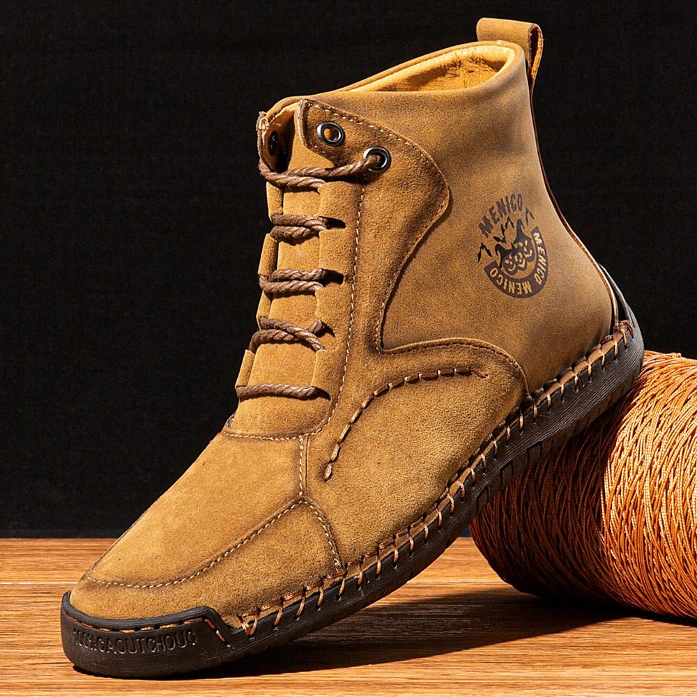 

Men Cowhide Hand-stitched Lace-Up Slip Resistant Hand Sewn Boots