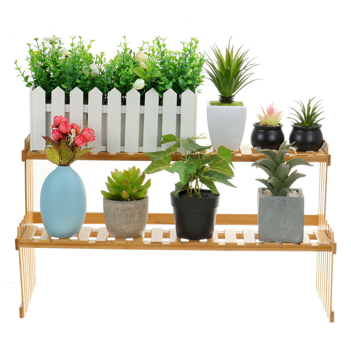 2 niveaus vetplant bloem Bonsai Pot plank Display opslag Desk Rack houder Mini boekenplank