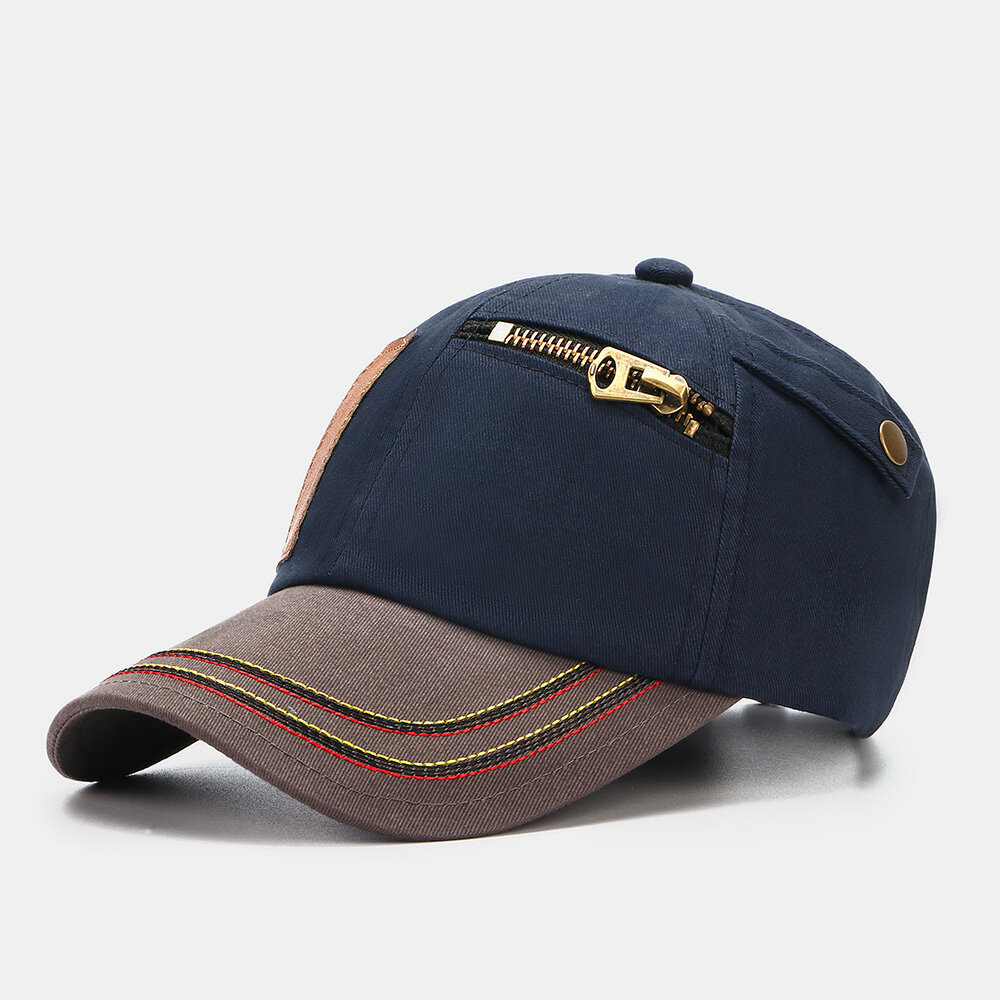Mannen contrasterende kleur Patch rits Decor Vintage Fashion zonnescherm honkbal hoed