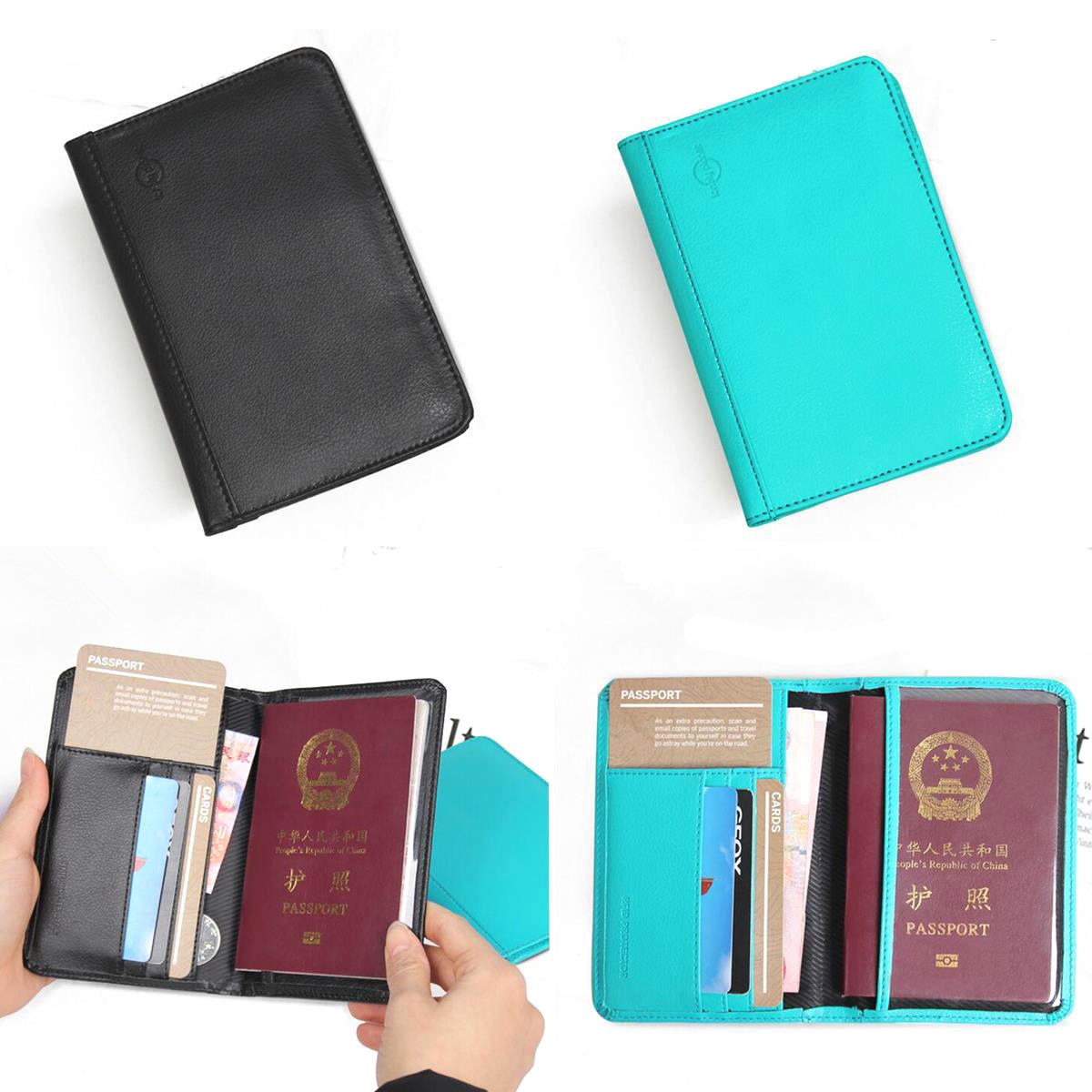 RFID Blocking PU Leather Passport Holder 9 Slot ID Credit Card Case Travle Wallet