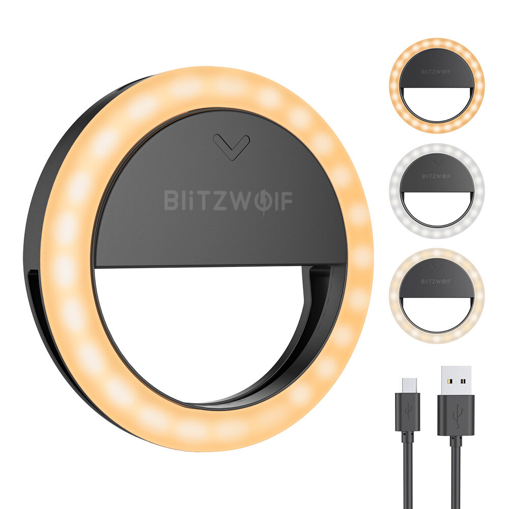 Blitzwolf® bw-sl0 pro led ring light clip-on fill light mini portable selfie lights 600mah 1000 lumens high brightness selfie lights