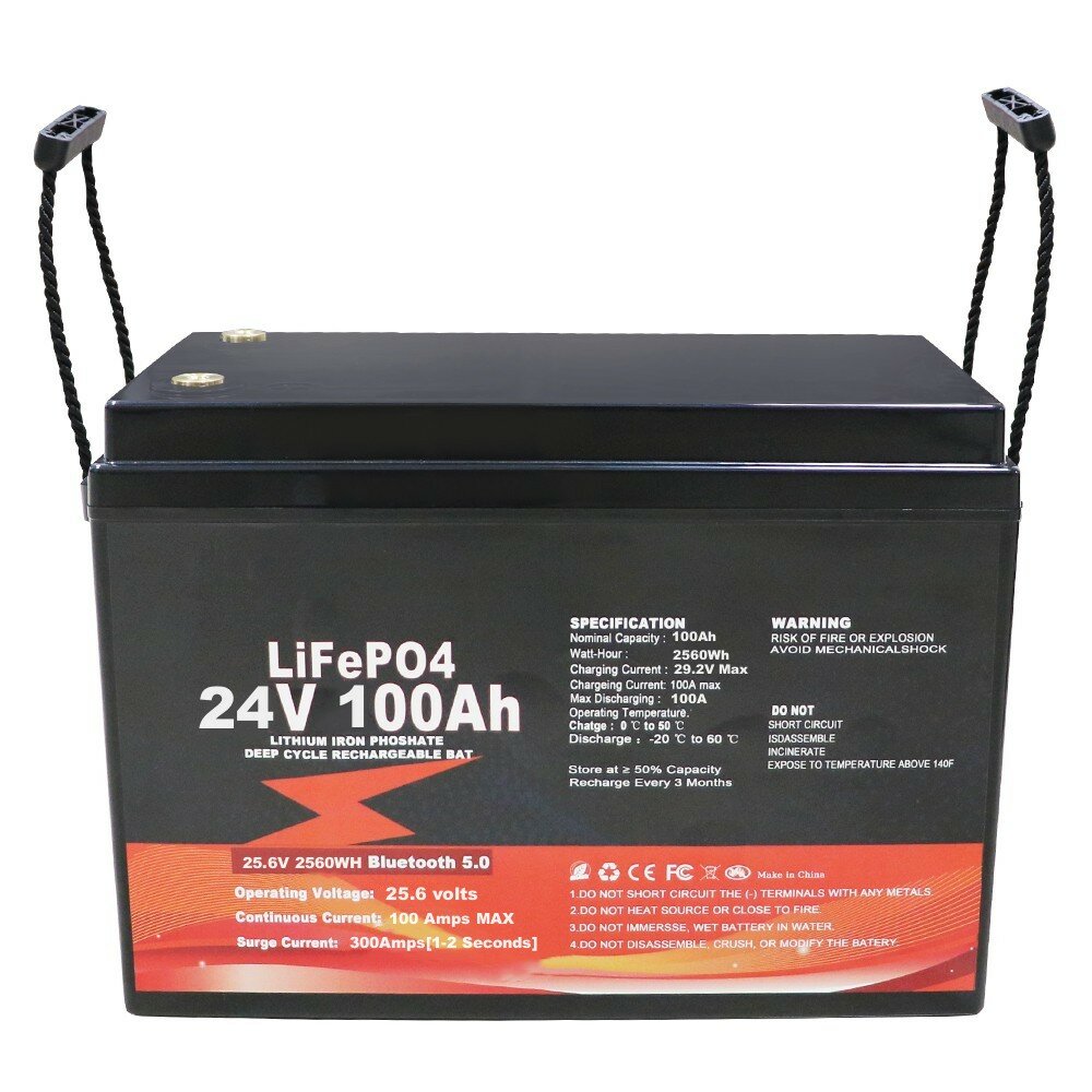 [EU Direct] FUYUE 24V 100Ah Bateria de backup LiFePO4 com Bluetooth Estação de energia portátil de íons de lítio Baterias de fosfato para pacote de bateria RV para carrinho de golfe com BT LFP24100