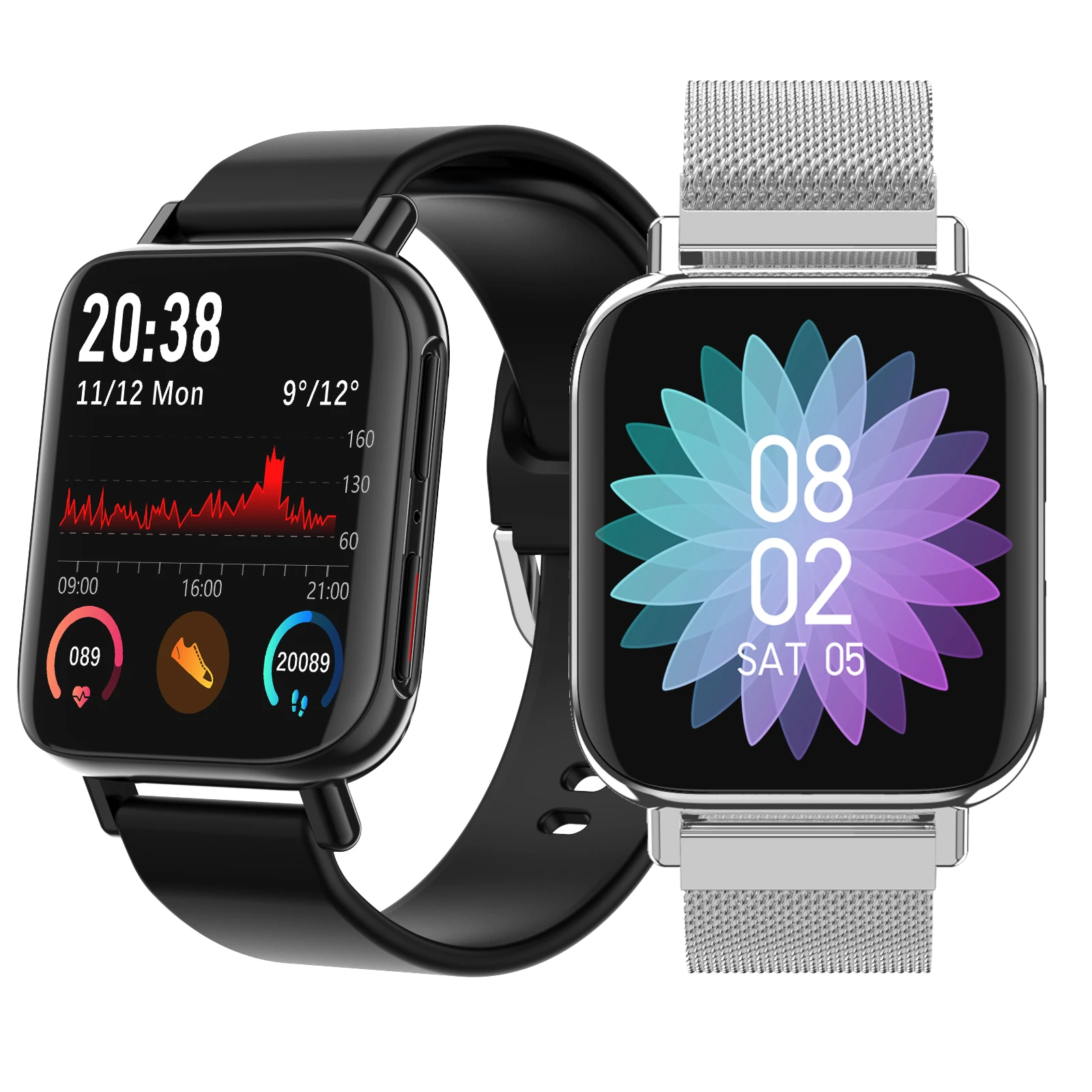 [bluetooth hovor] LYNWO M96 1.54 '' Full Touch HD zakrivená obrazovka Dvojité používateľské rozhranie Menu Prehrávanie hudby Športový tréning Monitor srdcového tepu Monitor krvného tlaku Inteligentné hodinky