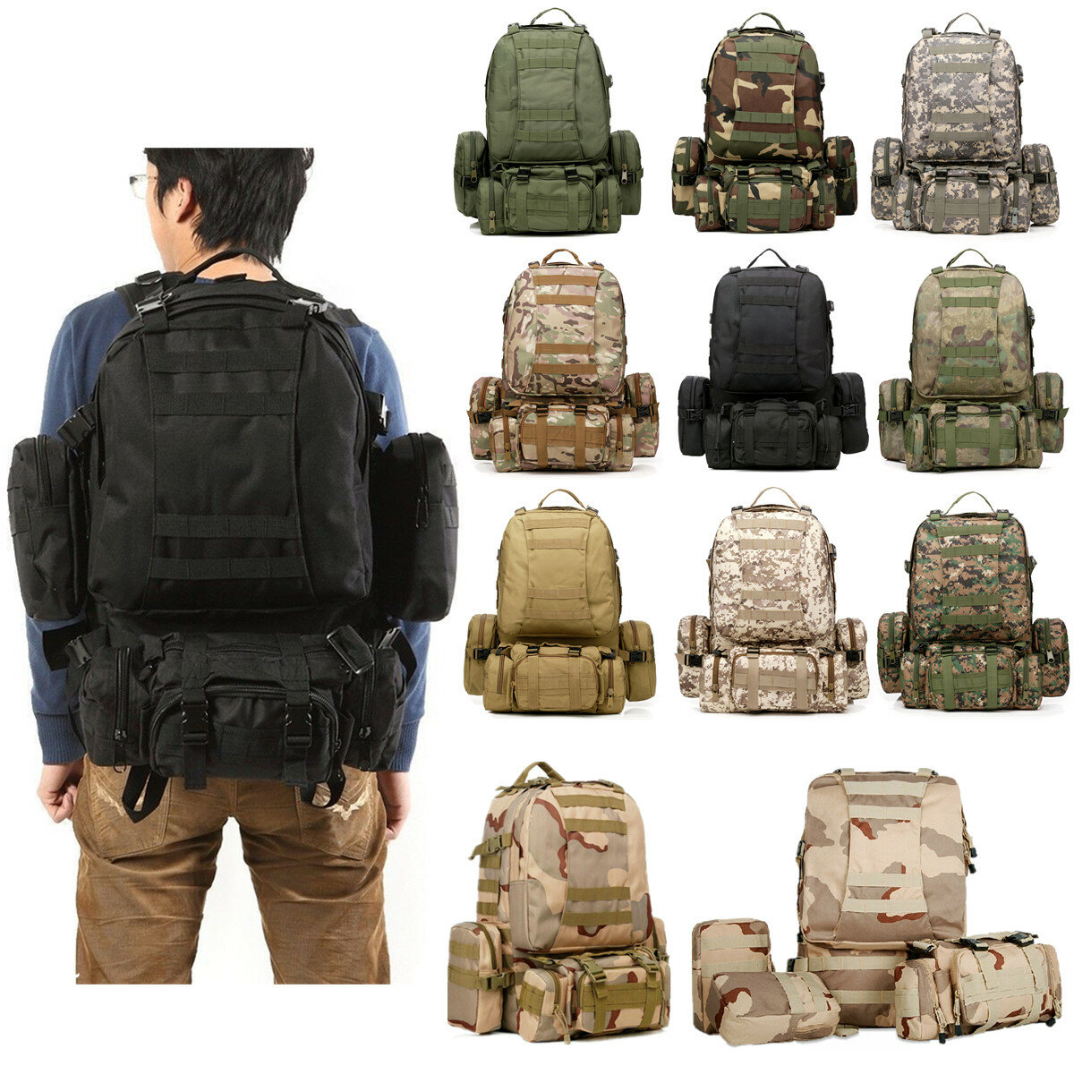 50L 600D Военный Nylon На открытом воздухе Спортивный рюкзак рюкзак Кемпинг Походный наплечный камуфляж Сумка Pack