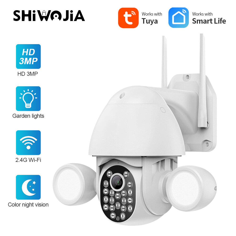 SHIWOJIA Tuya 3MP 1080P Volledig HD PTZ-beveiliging IP-camera Dubbele lamp Bliksem / Tweeweg-spraak 