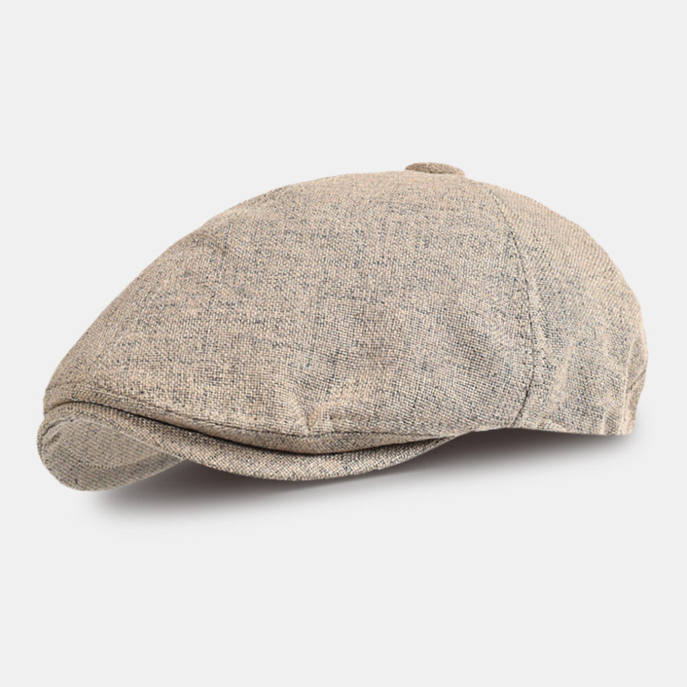 

Men Newsboy Cap Cotton Linen Solid Color Breathable Sunshade Short Brim Casual Vintage Detective Hat Forward Hat Beret F
