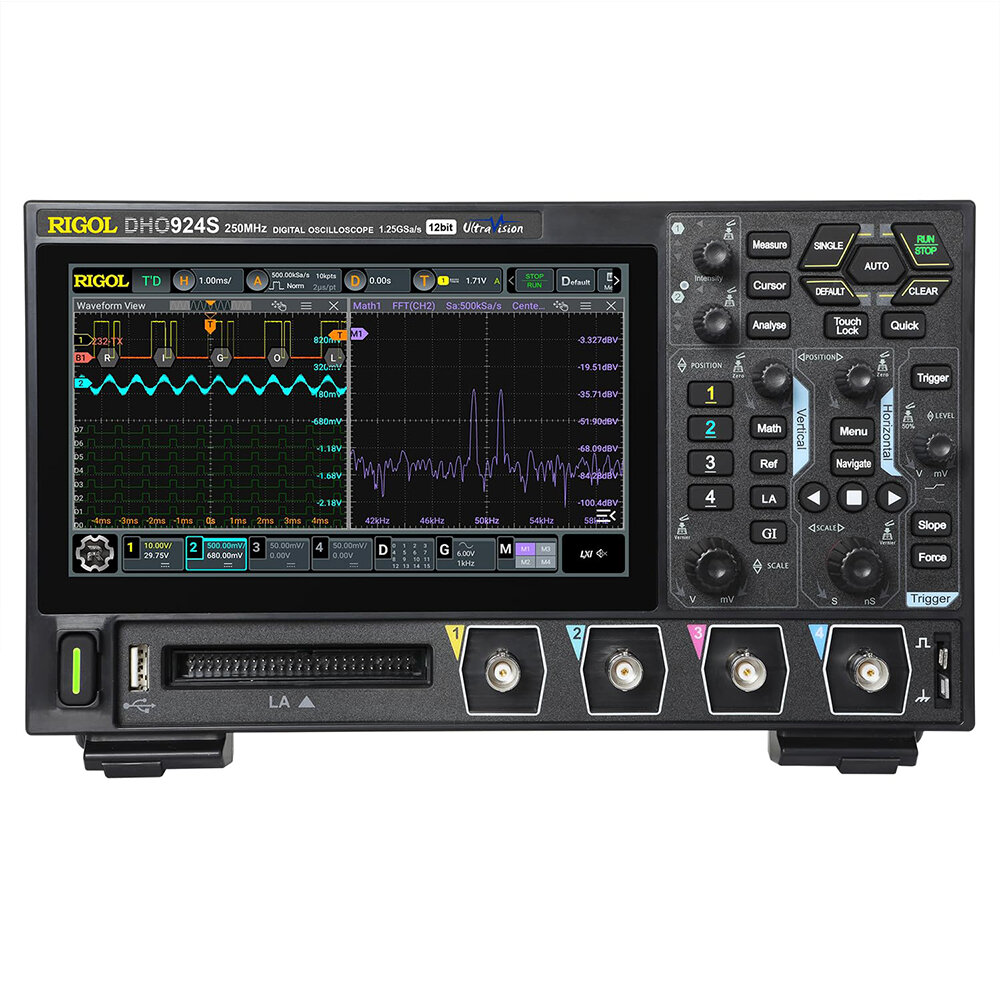 

DHO924S Digital Oscilloscope 250 MHz 4 Analog Channels High Definition Display 12-Bit Vertical Resolution 1.25 GSa/s Rea