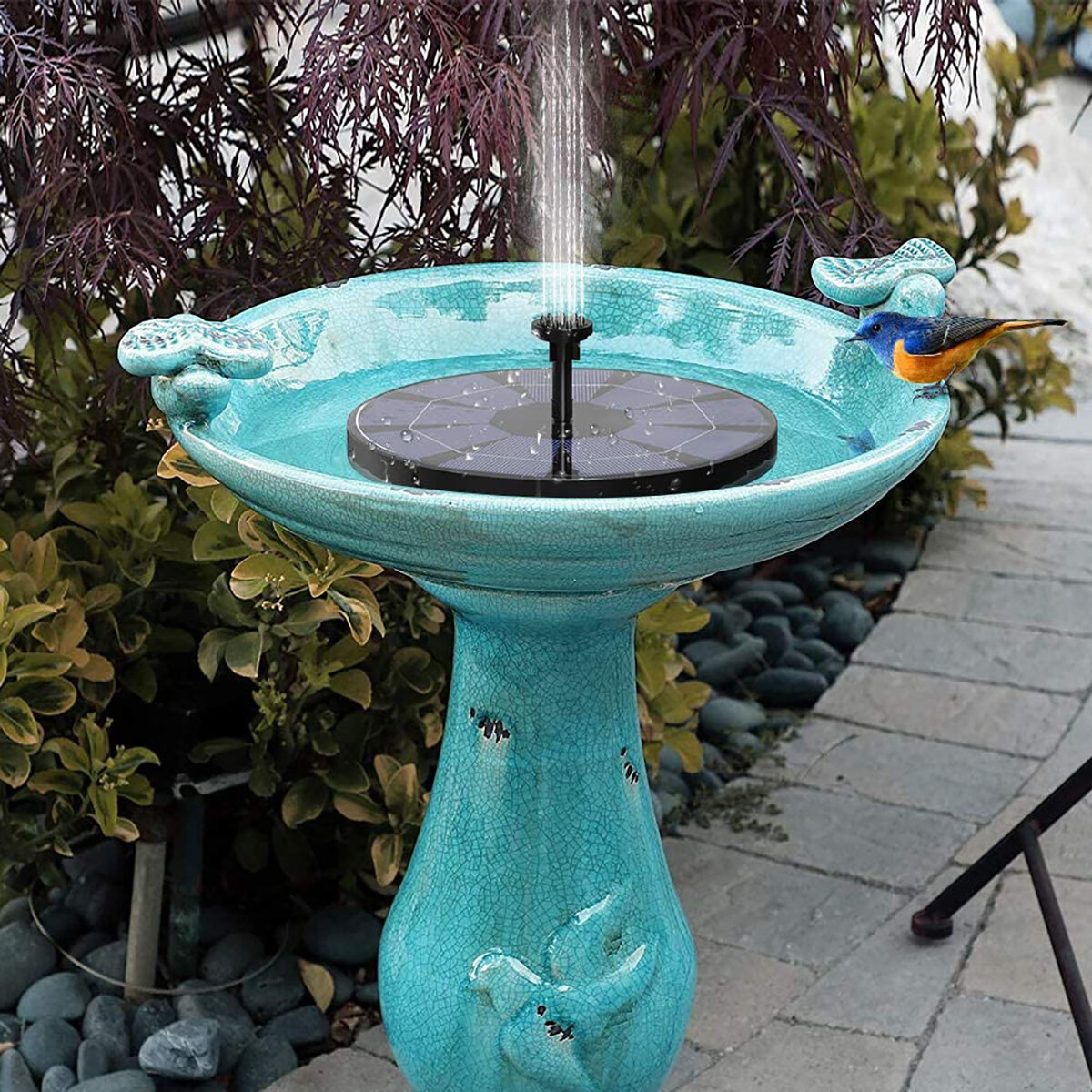 8-in-1 Solar Bird Water Fountain Set, 3.5W Circle Solar Floating Pump Built-in 1600mAH Battery for W