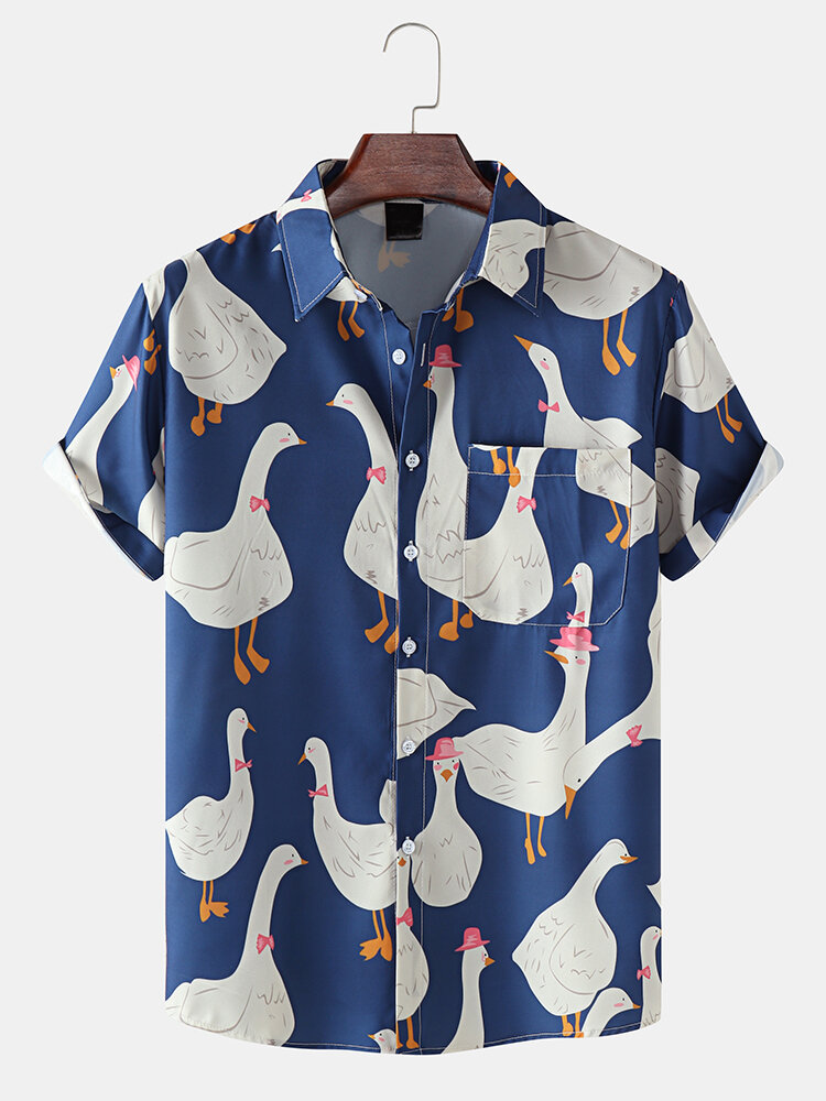 Mens Funny Duck Print Casual Shirts