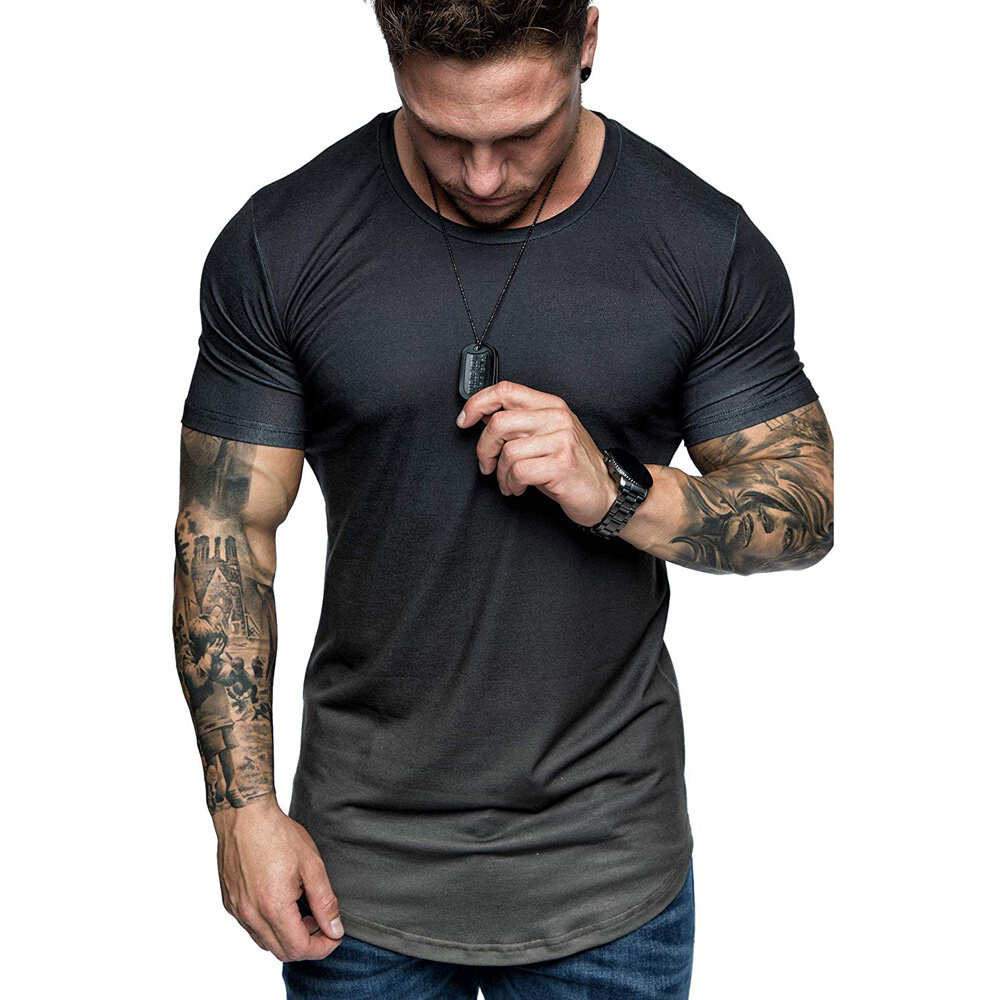 Moda verão homens impressão gradiente cor manga curta em torno do pescoço t-shirt slim fit top