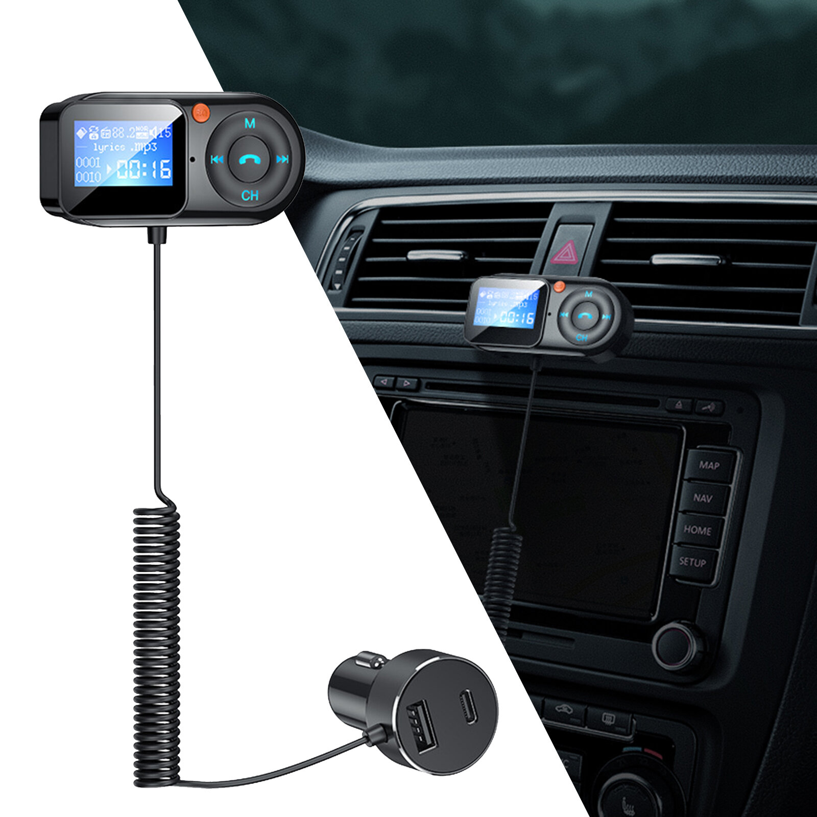 Bakeey T1 Auto Fm-zender bluetooth MP3-speler Handsfree USB-oplader Ondersteuning TF-kaart Muziekspe