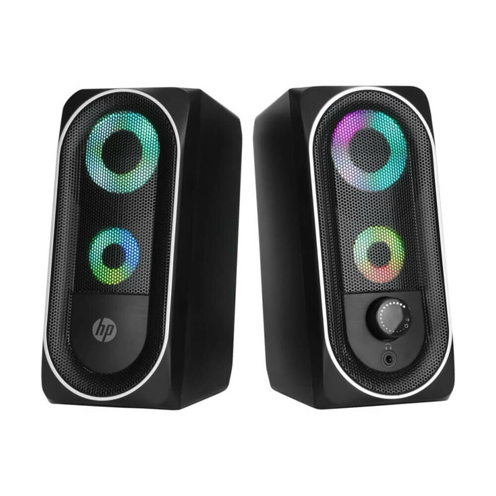 HP DHE6001 Mini Speaker Diepe Bas RGB Streamer Lichteffect 3.5mm USB Powered Desktop Luidspreker voo