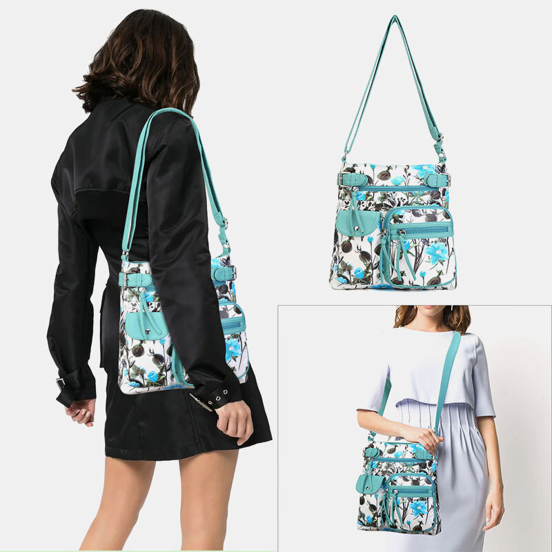 Angel Kiss Women PU Leather Multicolor Printing Waterproof Multi-pocket Anti-diefstal Crossbody Bag 