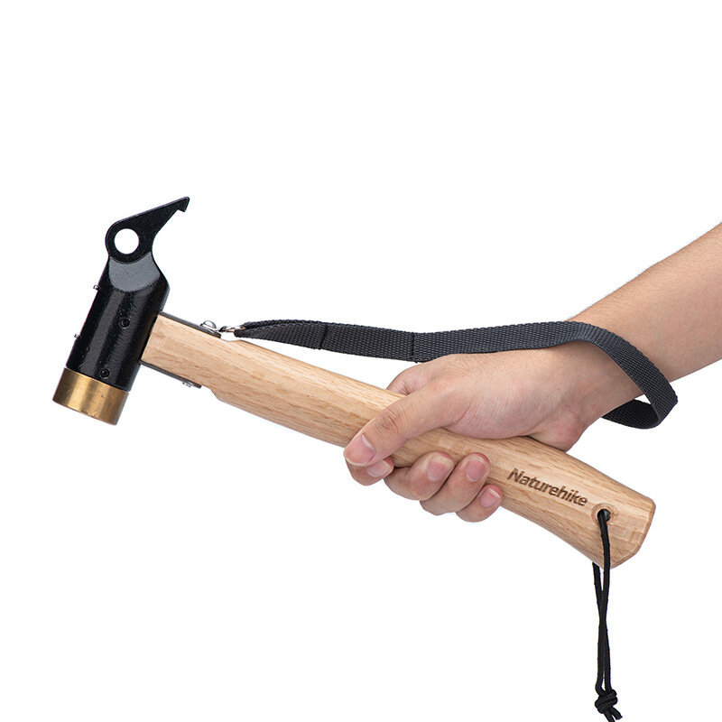 NATUREHIKE Camping Copper Hammer Ultralight Multifunctional Outdoor Tool Wooden Handle Portable Hiking Supplies