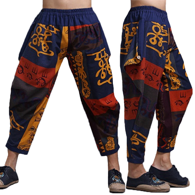 

Mens Ethnic Printed Cotton Loose Baggy Bloomers Harem Pants
