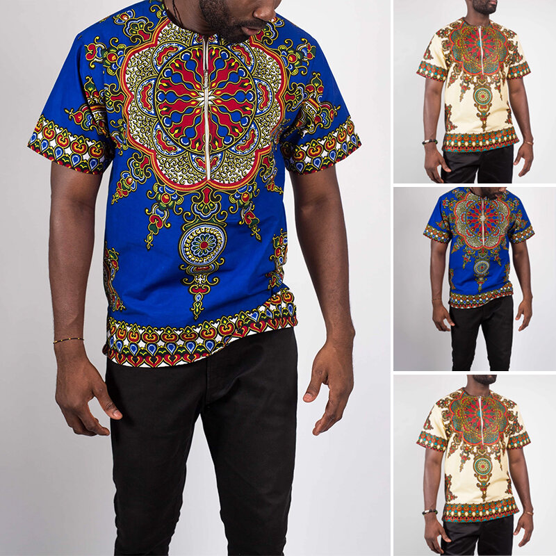 

INCERUN African Dashiki Shirt Men Short Sleeve Ethnic Style Printed Summer Zipper Casual Tops Traditional Shirts Clothes