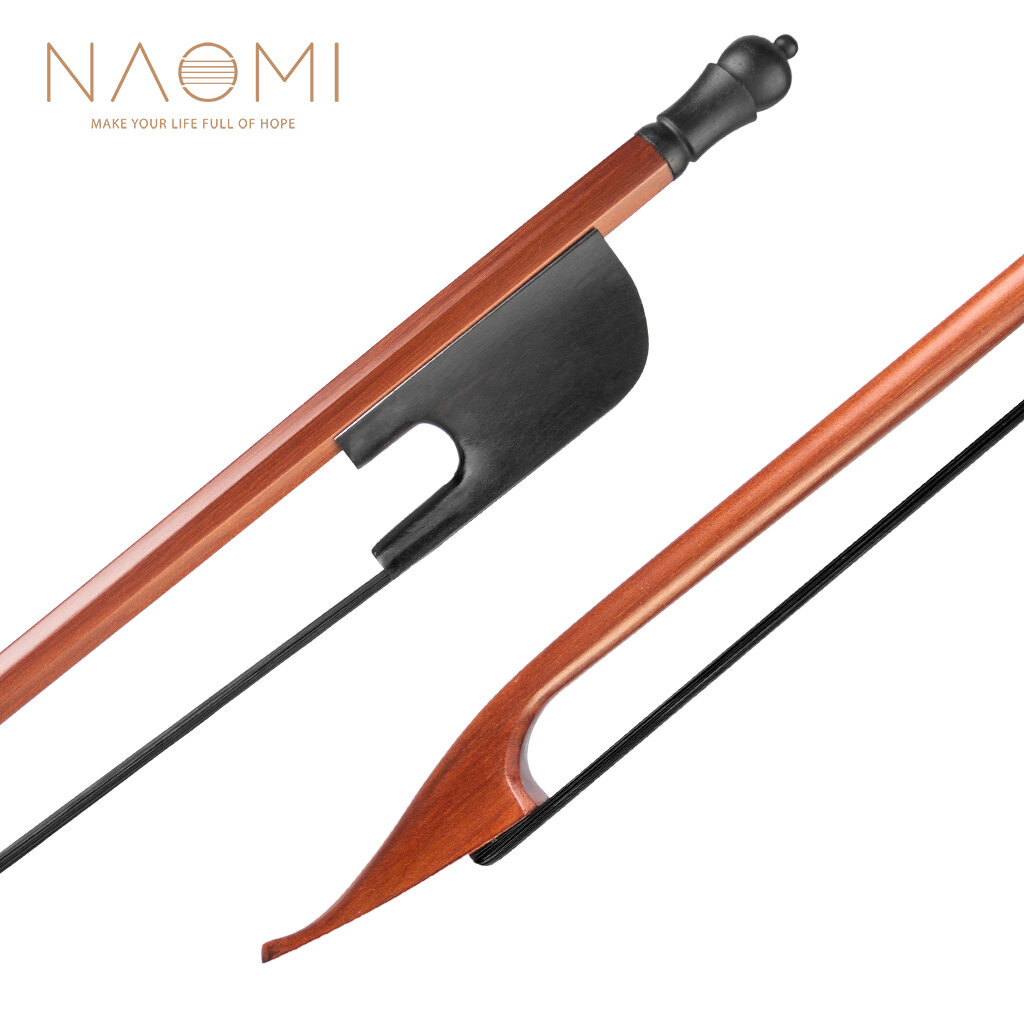 NAOMI Classical Baroque Style Brazilwood Bow 4/4 Violin Bow Round Stick Black Horsehair Ebony Frog L