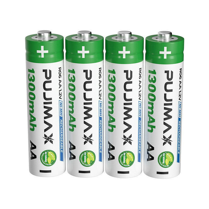 

PUJIMAX 4Pcs AA Battery 1.2V Ni-MH AA Rechargeable Batteries 1300mAh AA Flashlight Battery Remote Control Wireless Mouse