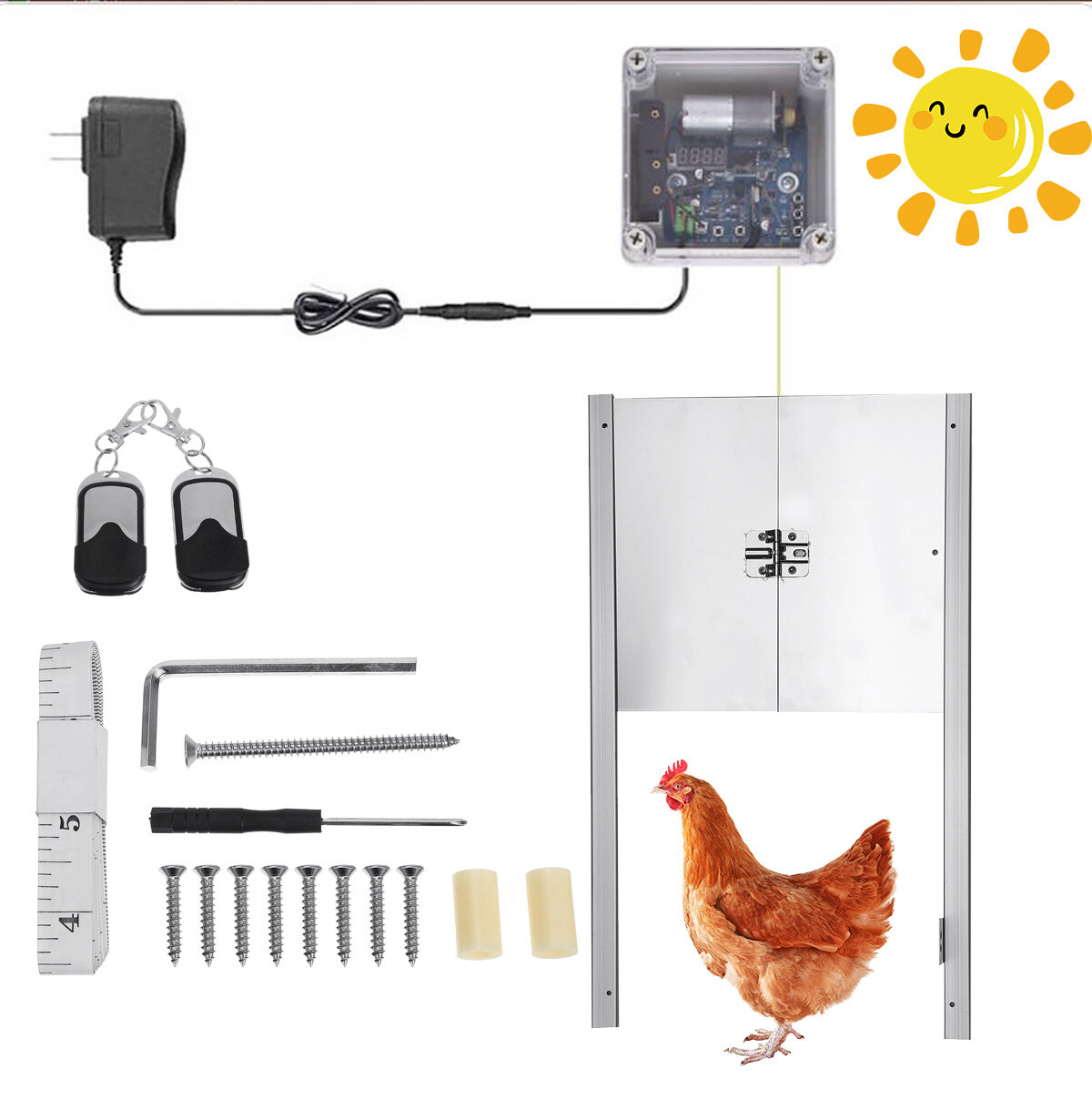 Automatische kipdeuropenerkits met tijdsensor Inductie 12'' brede automatische gans met zonlichtsensor om te voorkomen dat kip wordt verpletterd Coop-deuropener