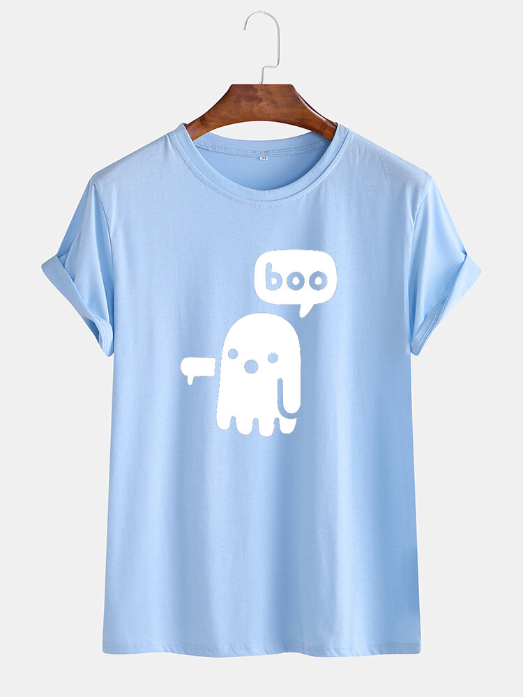 Mens grappige Cartoon Ghost O-hals ademende T-shirts met korte mouwen