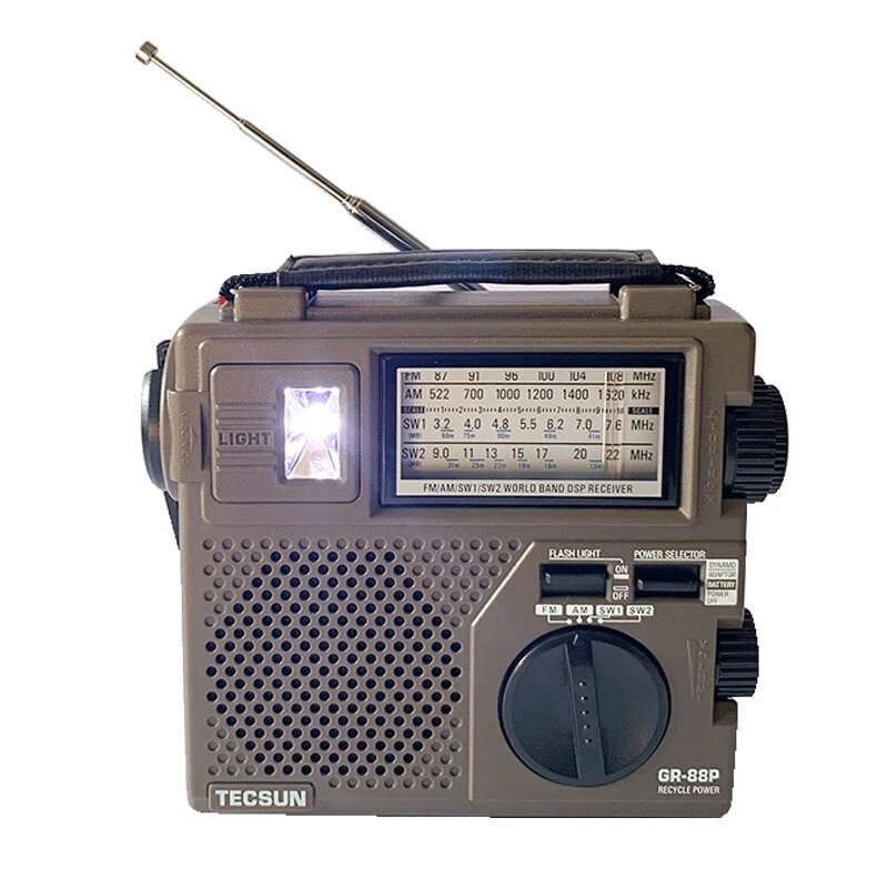 TECSUN GR-88P Digitale radio-ontvanger Noodverlichting Radio Dynamo-radio met ingebouwde luidspreker Handmatige handvoeding