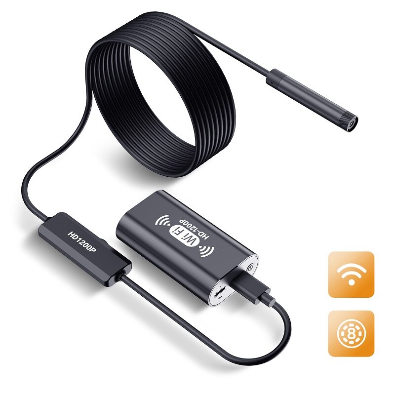 

F130 WiFi Endoscope Camera Black 8MM HD1200P IP67 Waterproof USB Inspection Borescope 8LEDs Wireless Endoscopy for Andro