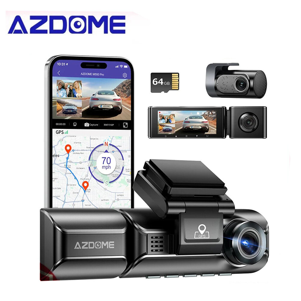 

AZDOME M550 Pro Car DVR Dash Cam 3 Cameras 4K 5.8Ghz WiFi Front Cabin Rear Cam GPS Night Vision Parking Monitor