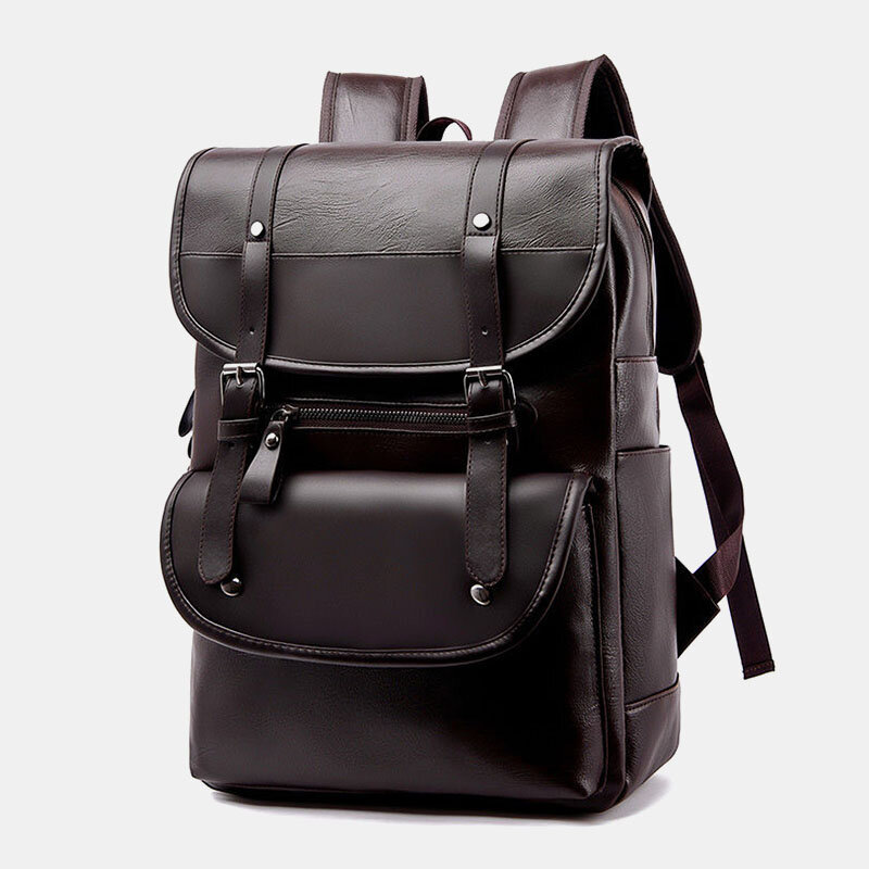 Men PU Leather Hasp Large Capacity Backpack Multi-pocket Waterproof 15.6 Inch Laptop Bag Fashion Wil